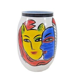 Ulrica Hydman Vallien for Kosta Boda Large Vase "Open Minds" 11"t Glass EUC